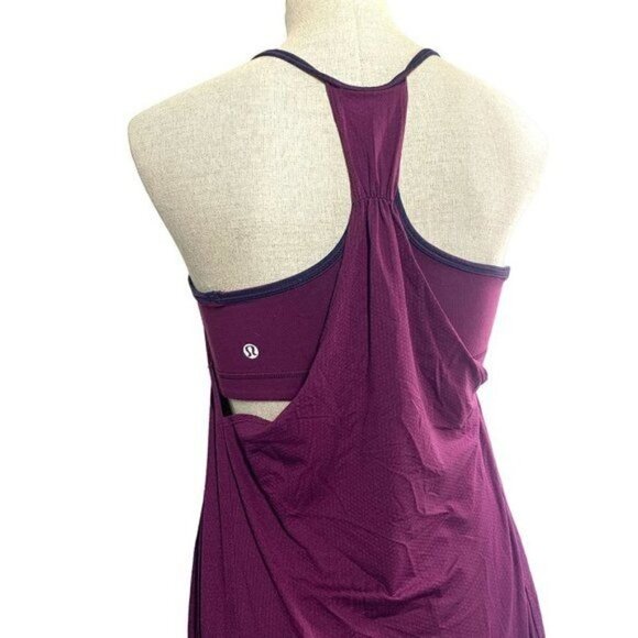 Lululemon No Limits Yoga Tank & Shelf Bra Plum/Hyper Stripe Plum Size 4/XXS - Picture 3 of 8